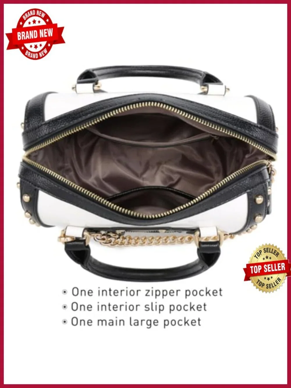 Shiny Patent Faux Leather Barrel Satchel Handbag with Rivet Decoration Top